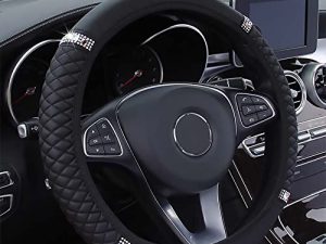 YSFKJ Diamond Leather Steering Wheel Cover with Sparkly Crystal Rhinestones
