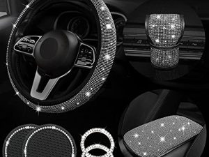 Diamond Bling Steering Wheel Cover for Women Foldable Universal Fit 15 Inch