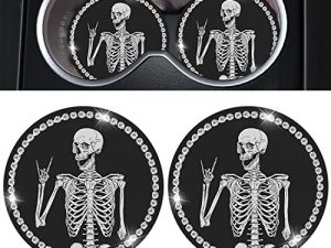 Car Cup Holder Coaster 2 Pack Funny Fun Skeleton Bling Rhinestone New Automotive CupHolder Accessories Interior Decor Decorations for Women Men Girl Boys DZ601