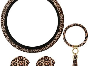 Boao 4 Pieces Leopard Print Car Accessories Set
