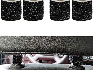 LEIWOOR 4 Pack Car Headrest Collars,Car Head Rest Collars Rings Decor Bling Bling Crystal Diamond Ice for Car SUV Truck Interior Decoration (Black)