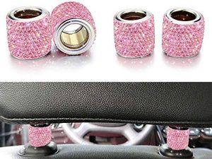 LEIWOOR 4 Pack Car Headrest Collars,Car Head Rest Collars Rings Decor Bling Bling Crystal Diamond Ice for Car SUV Truck Interior Decoration (Pink)
