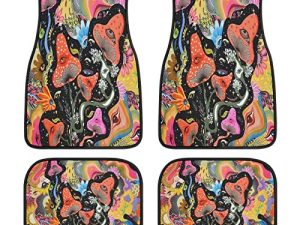 4 Pcs Car Mats Trippy Mushroom Car Floor Mats for Women Rubber Non-Slip Floor Mats for Cars Daughter Gift from Mom Dad