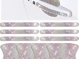 Frienda 10 Pieces Bling Car Door Handle Protector Rhinestone Universal Car Handle Cover Reflective Bling Car Handle Cover Car Door Bowl Protection for Car Laptops Decoration (Colorful)