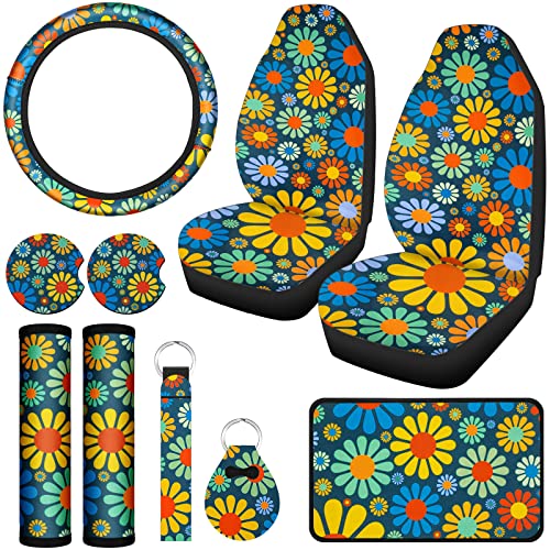 Tallew 10 Pcs Hippie Flower Car Seat Covers Full Set Universal Car Accessories Colorful Art Floral Seat Cover Steering Wheel Cover Armrest Pad Cover Seat Belt Pads for Women Men Car Truck Auto Tallew 10 Pcs Hippie Flower Car Seat Covers Full Set Universal Car Accessories Colorful Art Floral Seat Cover Steering Wheel Cover Armrest Pad Cover Seat Belt Pads for Women Men Car Truck Auto