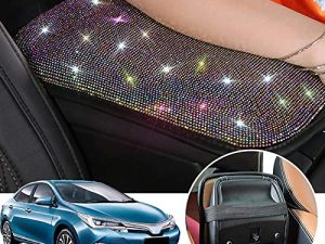 SUHU Bling Car Armrest Cover Cute Charming Auto Center Console Protective Cover Luster Crystal Rhinestone Car Arm Rest Cushion Pad Bling Car Interior Accessory (Multicolor) 12.2 x 8.7 Inch 1