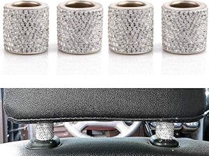 LEIWOOR 4 Pack Car Headrest Collars,Car Head Rest Collars Rings Decor Bling Bling Crystal Diamond Ice for Car SUV Truck Interior Decoration (White)