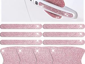 Frienda 10 Pieces Bling Car Door Handle Protector Rhinestone Universal Car Handle Cover Reflective Bling Car Handle Cover Car Door Bowl Protection for Car Laptops Decoration (Pink)