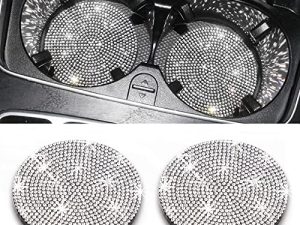 Happyworker Bling Car Coasters for Cup Holder 2 Pack Universal Anti Slip Silicone Cup Holder Insert Crystal Rhinestone Car Interior Accessories