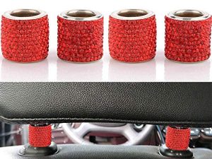 LEIWOOR 4 Pack Car Headrest Collars,Car Head Rest Collars Rings Decor Bling Bling Crystal Diamond Ice for Car SUV Truck Interior Decoration (Red)